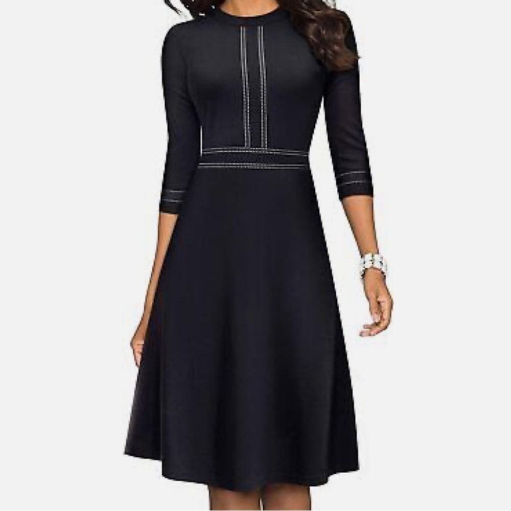 NWT. HOMEYEE Women's Chic Crew Neck 3/4 Sleeve Dress